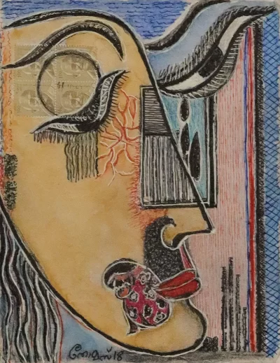 Asifa in anguish Artwork by Indian contemporary artist K P Thomas, showcasing Asifa in anguish, reflecting modern themes and unique artistic expression.