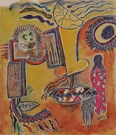 Asifa in polka dots Artwork by Indian contemporary artist K P Thomas, showcasing Asifa in polka dots, reflecting modern themes and unique artistic expression.