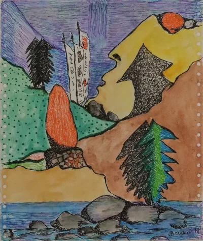 Dechencholing in Memory Artwork by Indian contemporary artist K P Thomas, showcasing Dechencholing in Memory, reflecting modern themes and unique artistic expression.