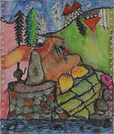 Dechencholing in Memory Artwork by Indian contemporary artist K P Thomas, showcasing Dechencholing in Memory, reflecting modern themes and unique artistic expression.