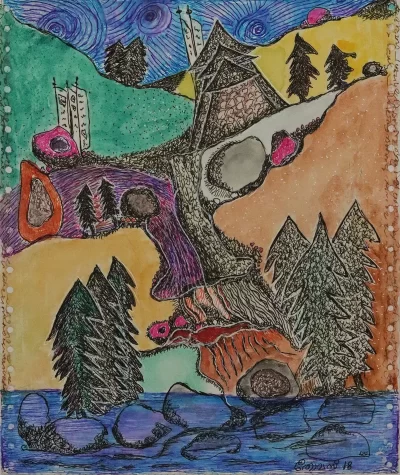 Dechencholing in Memory Artwork by Indian contemporary artist K P Thomas, showcasing Dechencholing in Memory, reflecting modern themes and unique artistic expression.