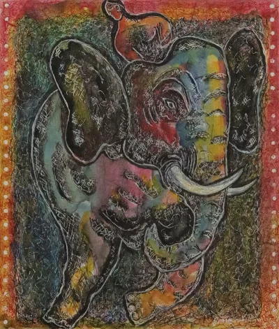 Elephantasia Artwork by Indian contemporary artist K P Thomas, showcasing Elephantasia, reflecting modern themes and unique artistic expression.