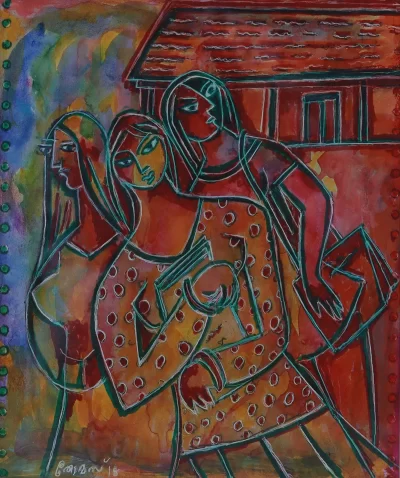 Friends to school Artwork by Indian contemporary artist K P Thomas, showcasing Friends to school, reflecting modern themes and unique artistic expression.