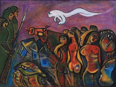 After manorama manipur Artwork by Indian contemporary artist K P Thomas, showcasing After manorama manipur, reflecting modern themes and unique artistic expression.