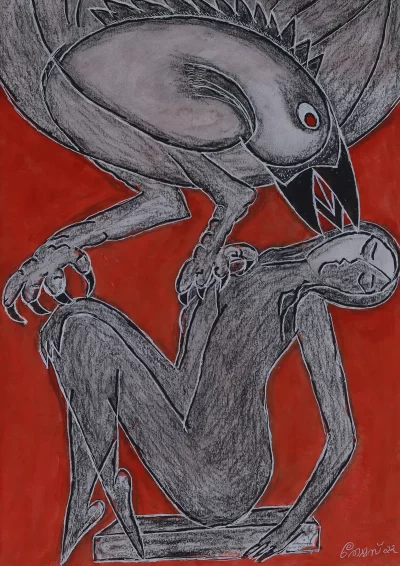 Annunciation Artwork by Indian contemporary artist K P Thomas, showcasing Annunciation, reflecting modern themes and unique artistic expression.