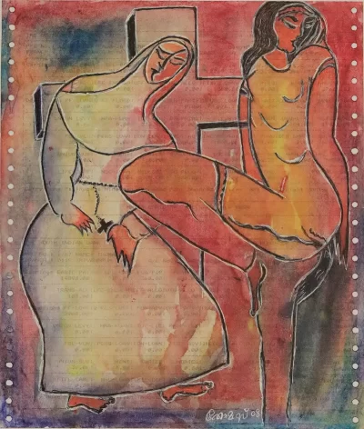 Dancing nun Artwork by Indian contemporary artist K P Thomas, showcasing Dancing nun, reflecting modern themes and unique artistic expression.