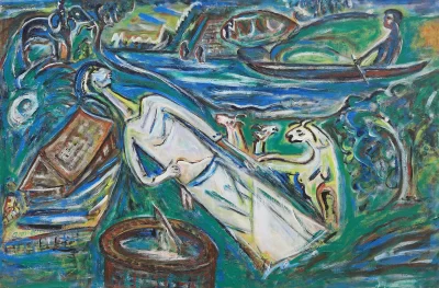 Grandma's ancestral Artwork by Indian contemporary artist K P Thomas, showcasing Grandma's ancestral house, reflecting modern themes and unique artistic expression.