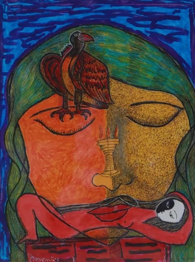 Nuptial offering Artwork by Indian contemporary artist K P Thomas, showcasing Nuptial offering, reflecting modern themes and unique artistic expression.