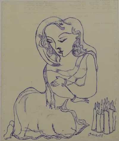 Praying girl Artwork by Indian contemporary artist K P Thomas, showcasing Praying girl, reflecting modern themes and unique artistic expression.