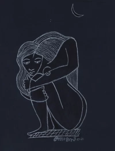 Solitude Artwork by Indian contemporary artist K P Thomas, showcasing Solitude, reflecting modern themes and unique artistic expression.