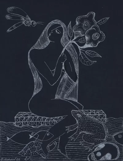 Solitude Artwork by Indian contemporary artist K P Thomas, showcasing Solitude, reflecting modern themes and unique artistic expression.