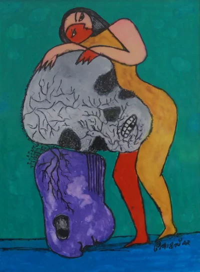 Survival of the fittest Artwork by Indian contemporary artist K P Thomas, showcasing Survival of the fittest, reflecting modern themes and unique artistic expression.