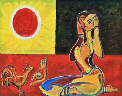 Young days of Meenipanichi Artwork by Indian contemporary artist K P Thomas, showcasing Young days of Meenipanichi, reflecting modern themes and unique artistic expression.